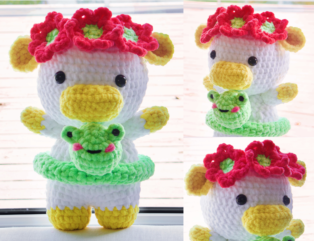 Crochet Pattern Cow with Flower Crown and Frog Floatie (Jumbo)