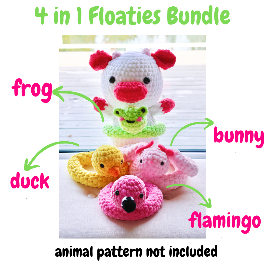 Crochet Pattern 4-in-1 Floaties Bundle - Frog Duck Flamingo Bunny - Animal Pattern Not Included