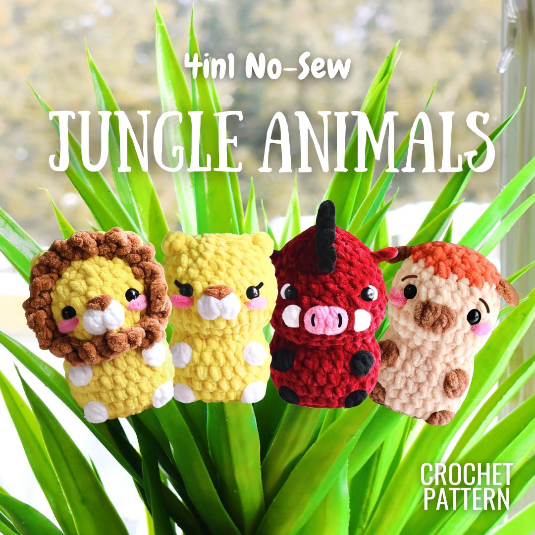 Crochet Pattern 4-in-1 No-Sew Jungle Animals