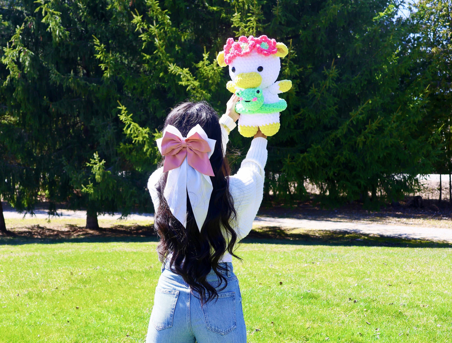 Crochet Pattern Cow with Flower Crown and Frog Floatie (Jumbo)