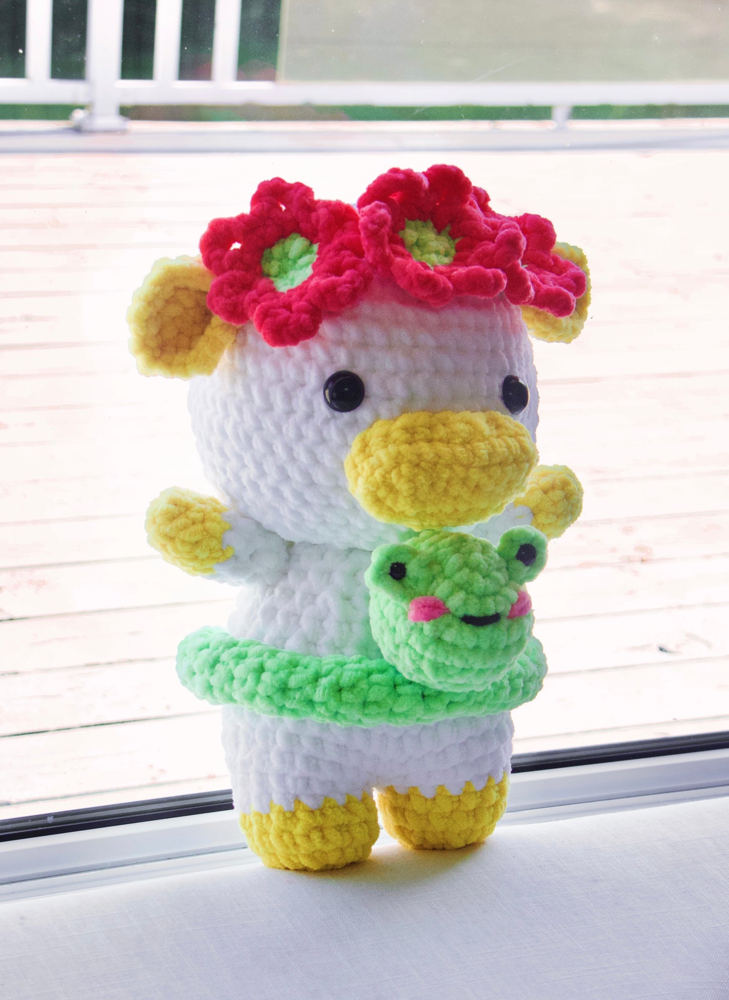 Crochet Pattern Cow with Flower Crown and Frog Floatie (Jumbo)