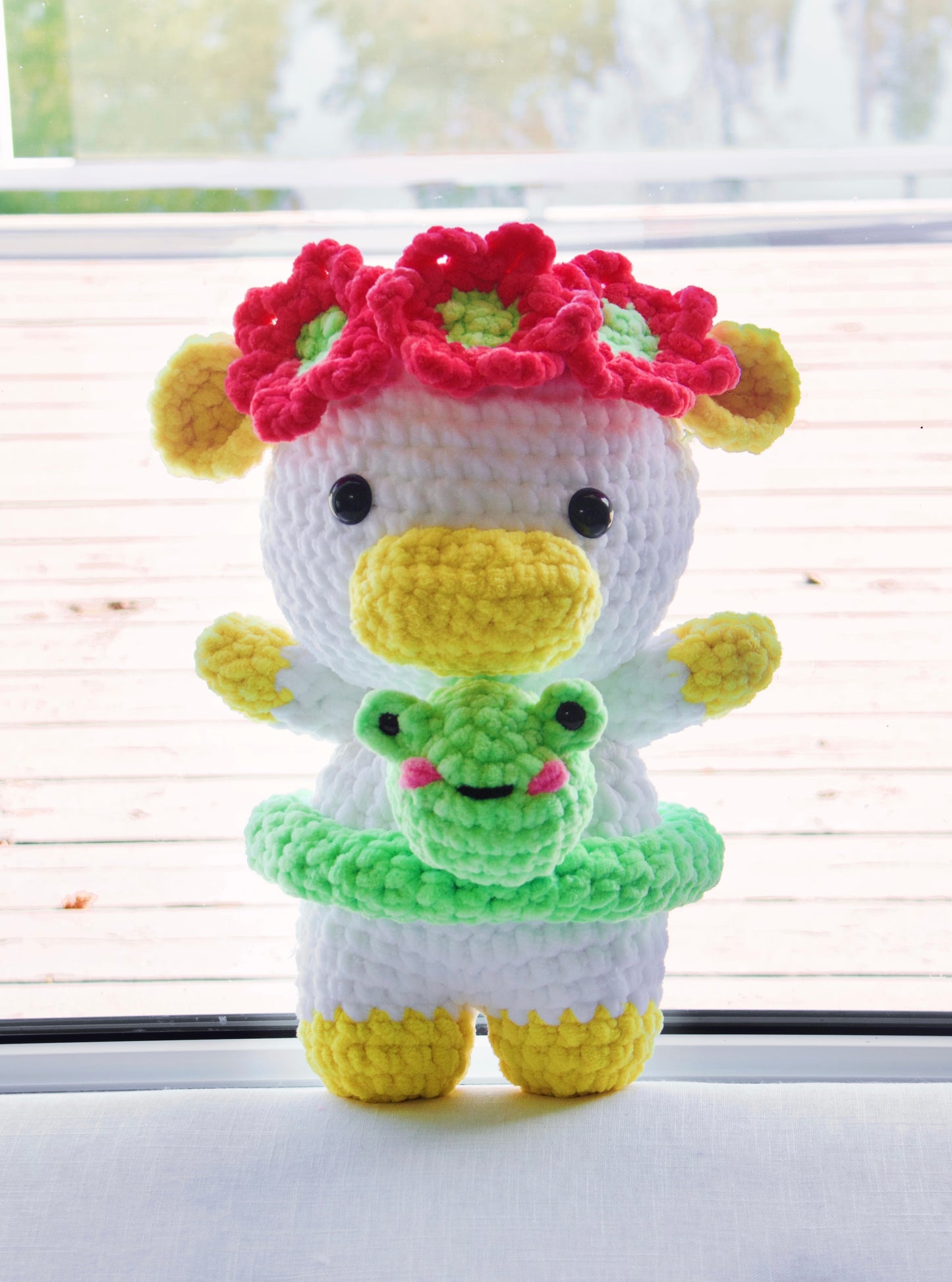 Crochet Pattern Cow with Flower Crown and Frog Floatie (Jumbo)
