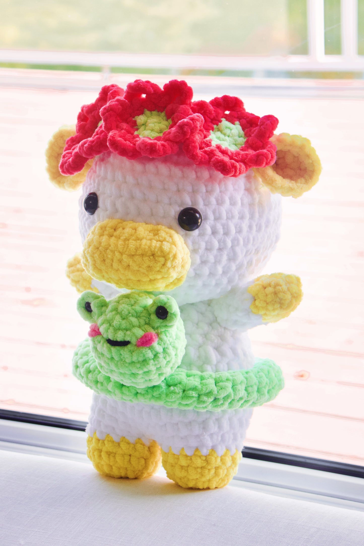 Crochet Pattern Cow with Flower Crown and Frog Floatie (Jumbo)